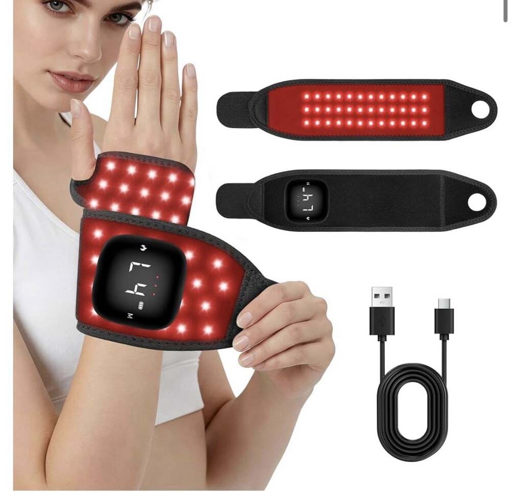 Betoorray 3-in-1 Red Light Therapy Wrist Wrap Heat/Vibration, Rechargeable
